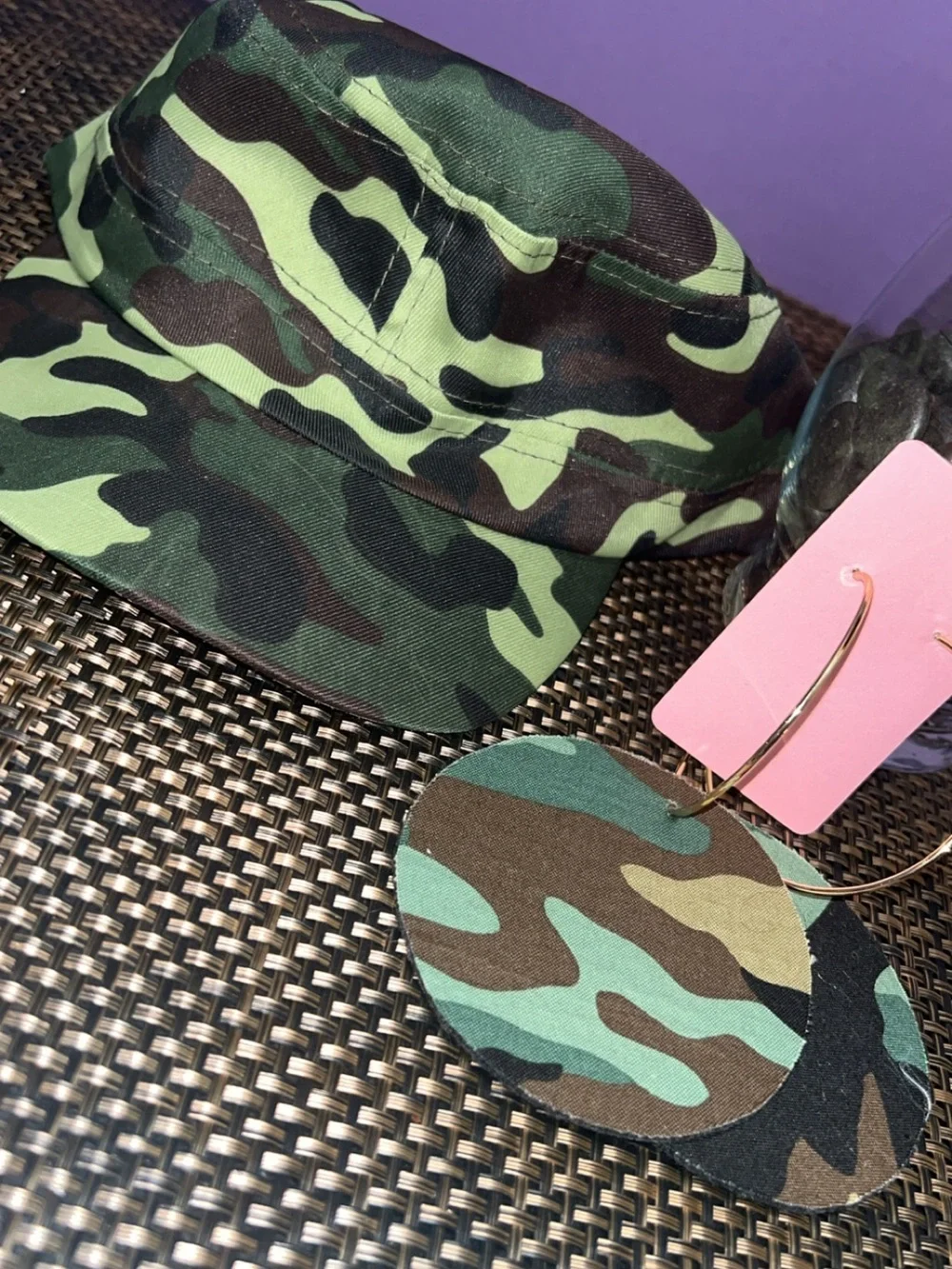 Camo Circle Hoop Earrings with Gold Hoops